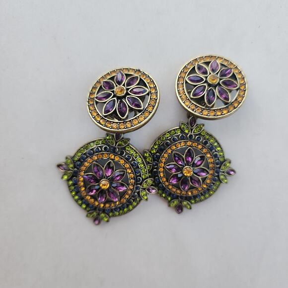 Heidi Daus Crystal Kaleidoscope French Twist Round Clip On Dangle Earrings 2in1 - Picture 5 of 11
